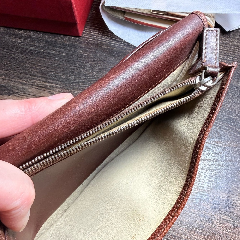 BVLGARI Leather Long Wallet with Silver-Tone Ring Closure - Brown - Picture 8 of 12